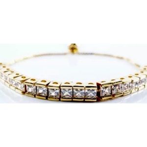 Fancy Bracelet, Gold Plating 20 Channel Set Square Cuts Swarovski Elements